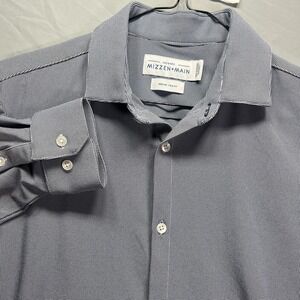 Mizzen + Main Shirt Mens Medium Blue Leeward Trim Fit Button Up Long Sleeve